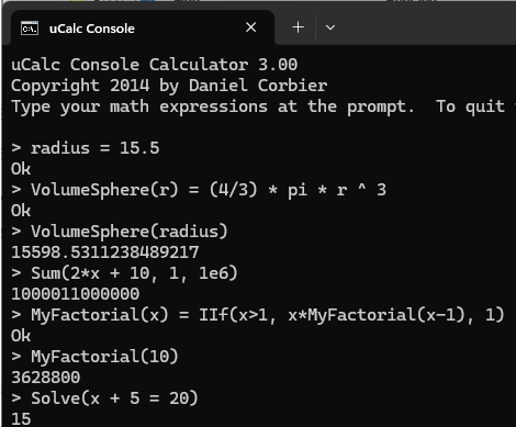 uCalc Console Calculator screenshot